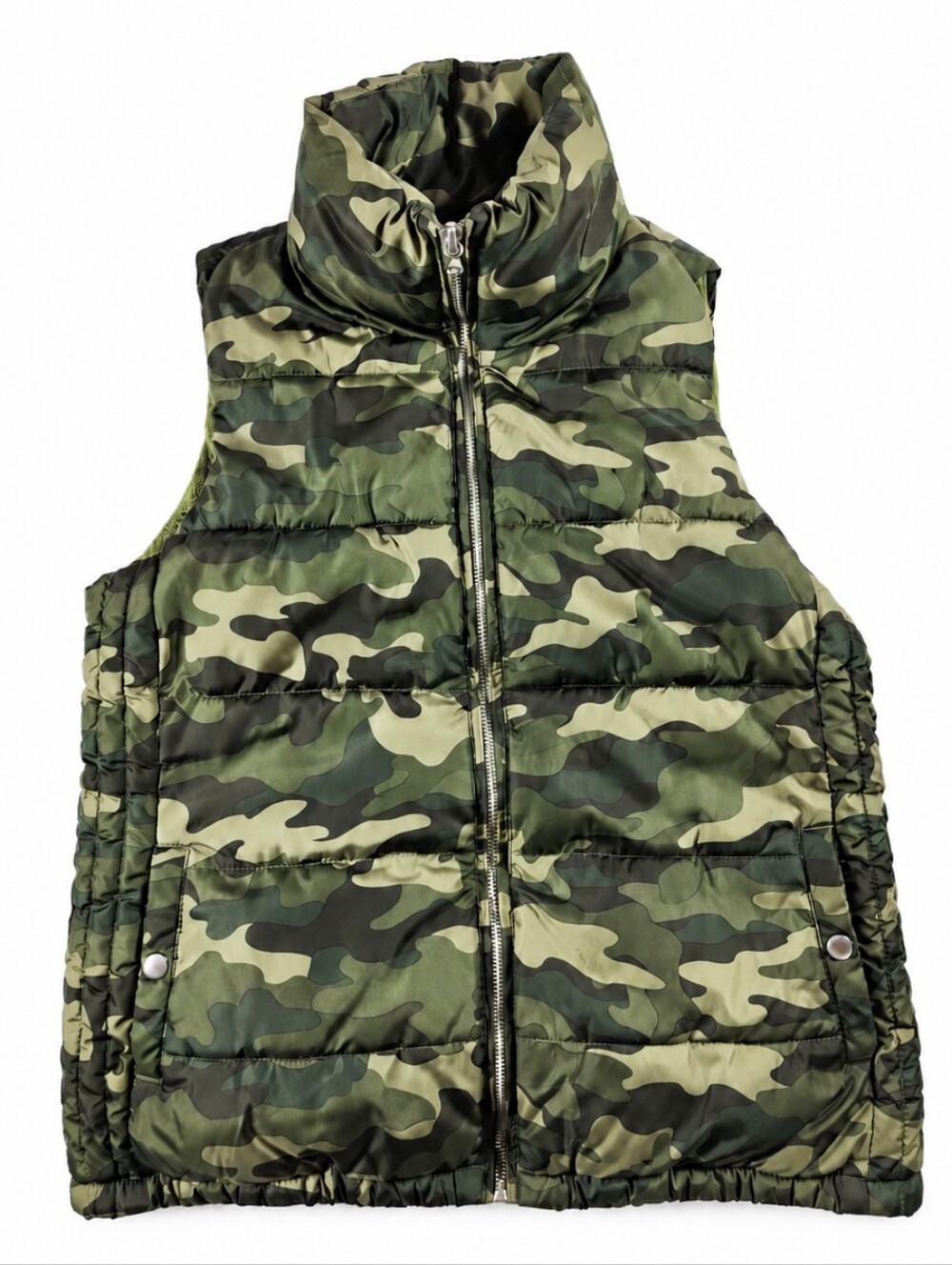 Old Navy Women's Frost-Free Camo Puffer Vest Small Fleece Lined Full Zip
